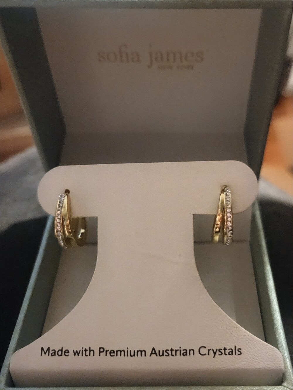 NIB Sofia James New York Gold Tone Hoop Earrings With Premium Australian Crystal - Picture 6 of 7
